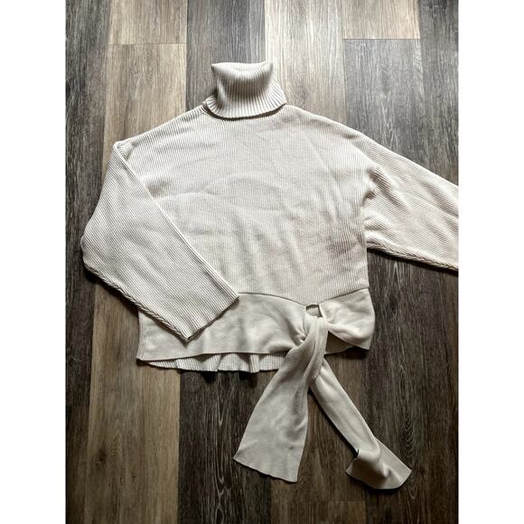 Zara Chunky Knit Cream Turtleneck Crop Sweater Small 90s Retro Heritage Preppy - Picture 7 of 7